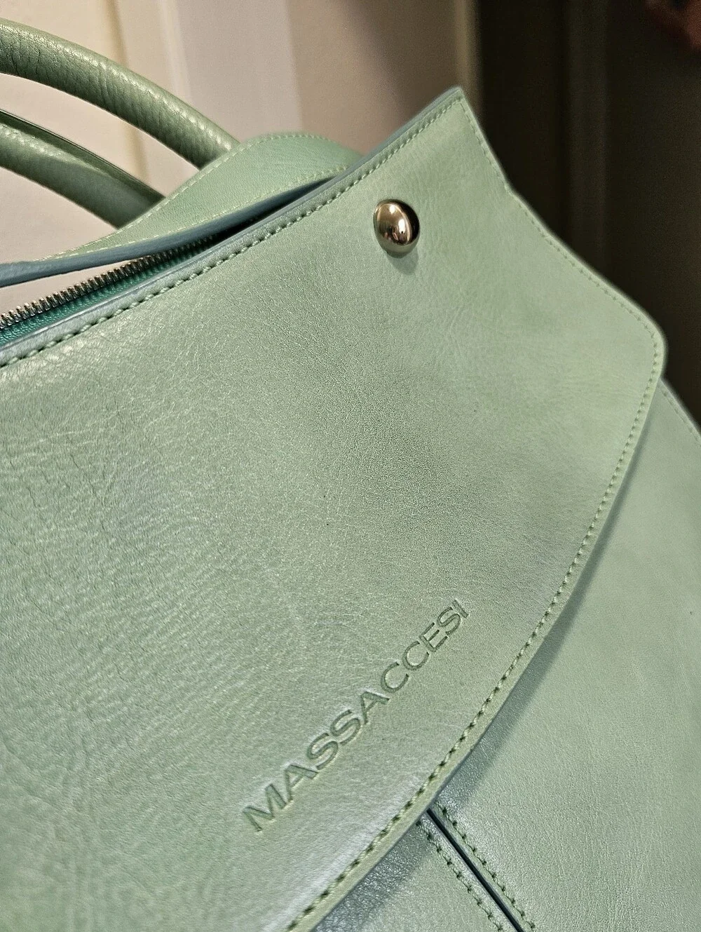 Massaccesi Mint Green Handmade Vachetta Leather Charlotte Satchel GUC